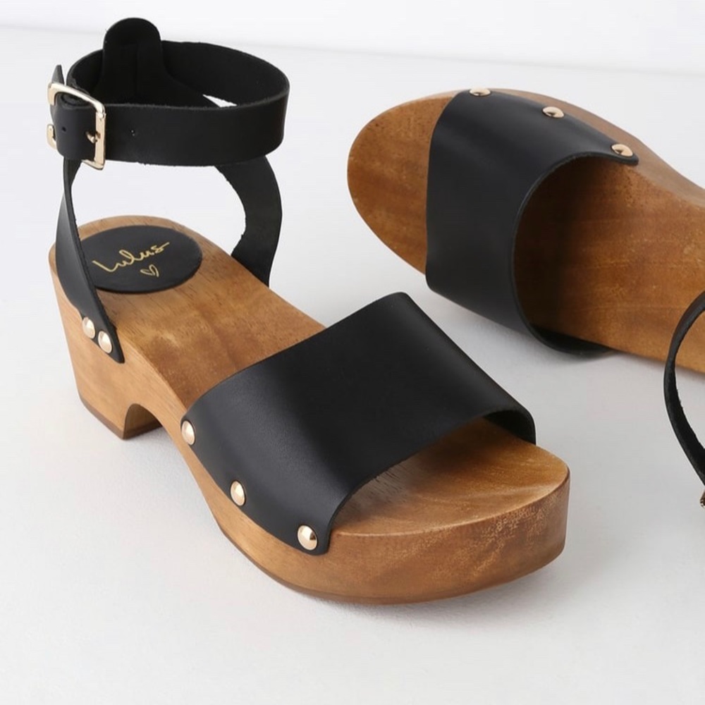 Lulu's Willy Black Leather Open-Toe Clog Sandals - Picture 2 of 7